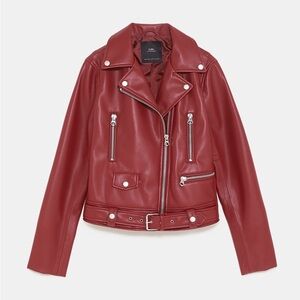 ZARA RARE RED VEGAN LEATHER MOTO JACKET BRAND NEW WITH TAGS SIZE M